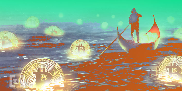 Ein See von Bitcoins mit Gondelfahrer