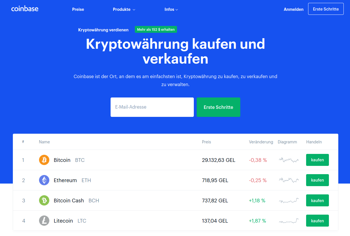 Coinbase Startseite