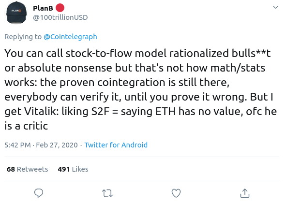 Vitalik Buterin kritisiert PlanB's Stock-to-Flow Modell für den Bitcoin