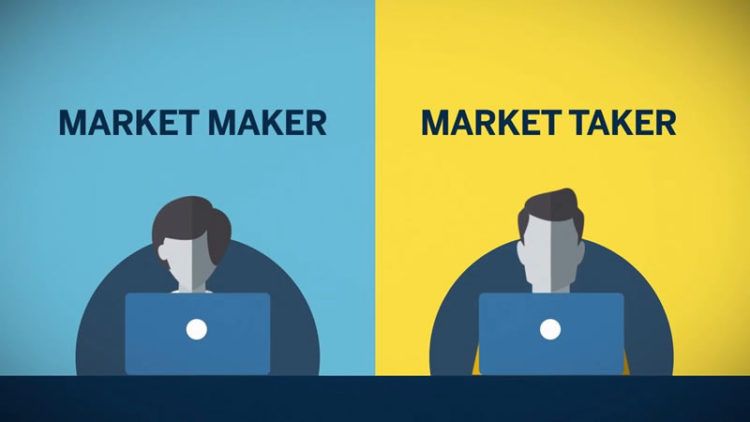 Rechts Market Maker, Links Market Taker vor Computer