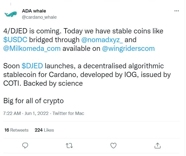 Cardano, Stablecoin, ADA