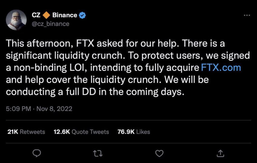 CZ Tweet FTX-Übernahme