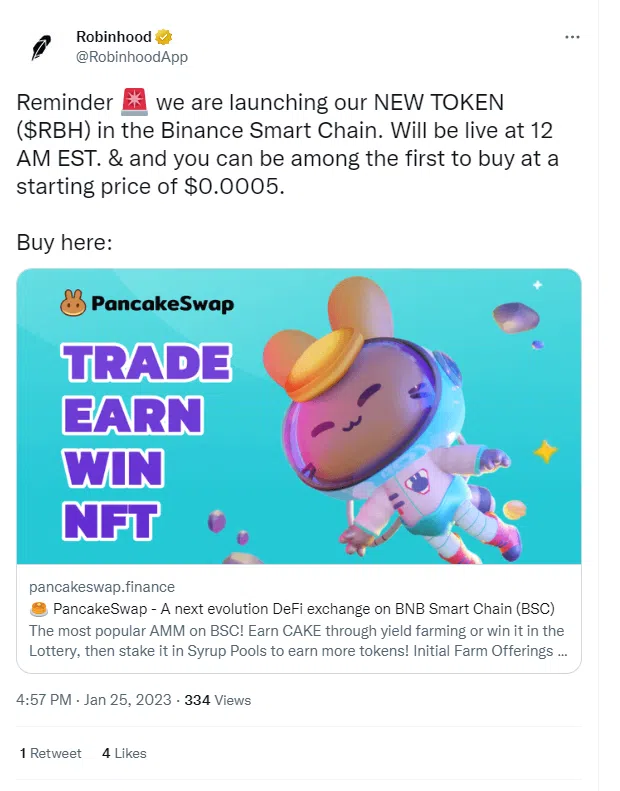 Robinhood Phishing-Tweet