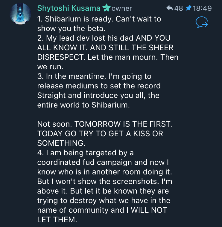 Telegram Nachricht von Shyboshi