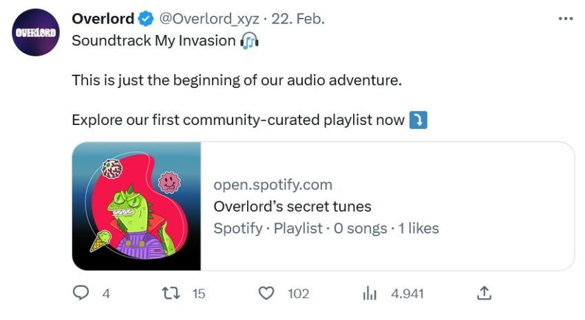 TwitterScreenshot, NFT, Overlord, Spotify