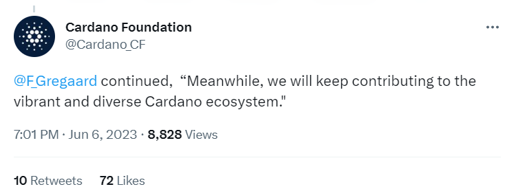 Cardano CEO Tweet